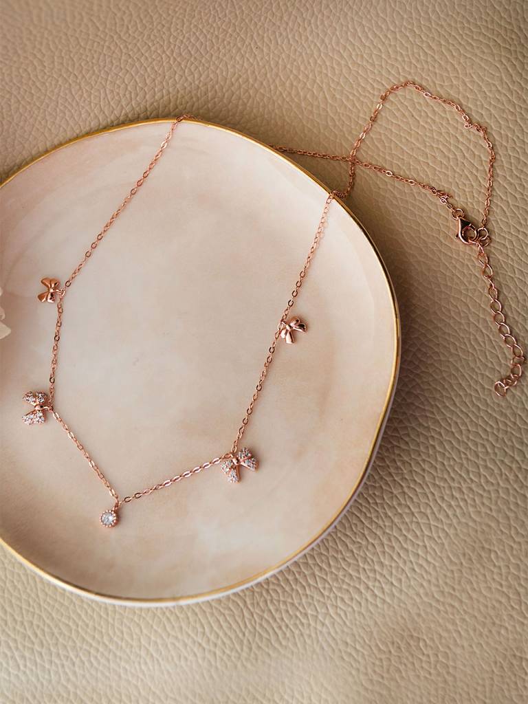 Cutie Bow Rose Gold Plated Sterling Silver Necklace Set : MCRNS423D2056