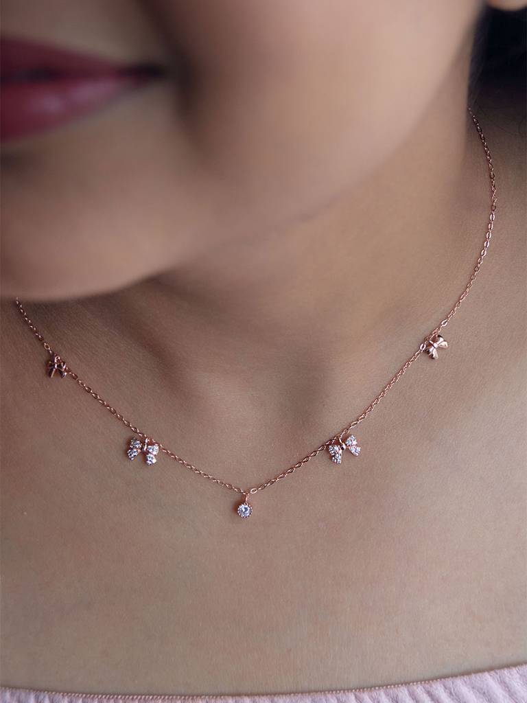 Cutie Bow Rose Gold Plated Sterling Silver Necklace Set : MCRNS423D2056