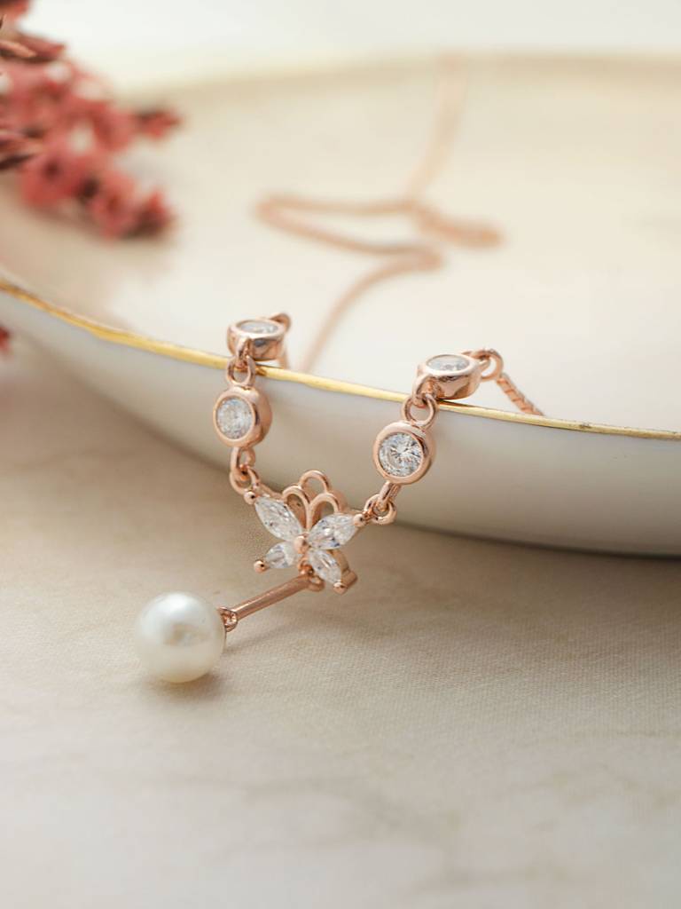 Mannash Butterfly Paradise Rose Gold Plated Sterling Silver Necklace Set : MCRNS881D2063