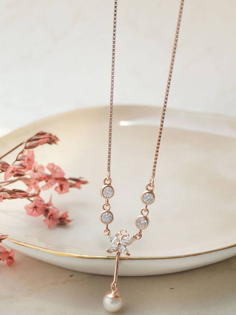 Mannash Butterfly Paradise Rose Gold Plated Sterling Silver Necklace Set : MCRNS881D2063