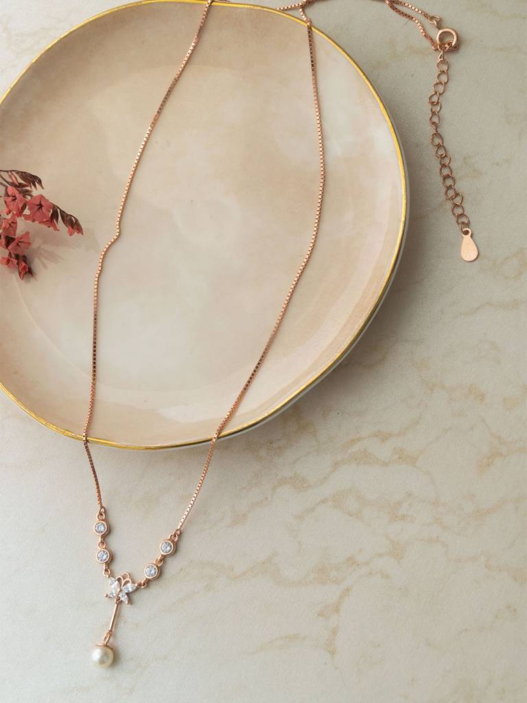 Mannash Butterfly Paradise Rose Gold Plated Sterling Silver Necklace Set : MCRNS881D2063