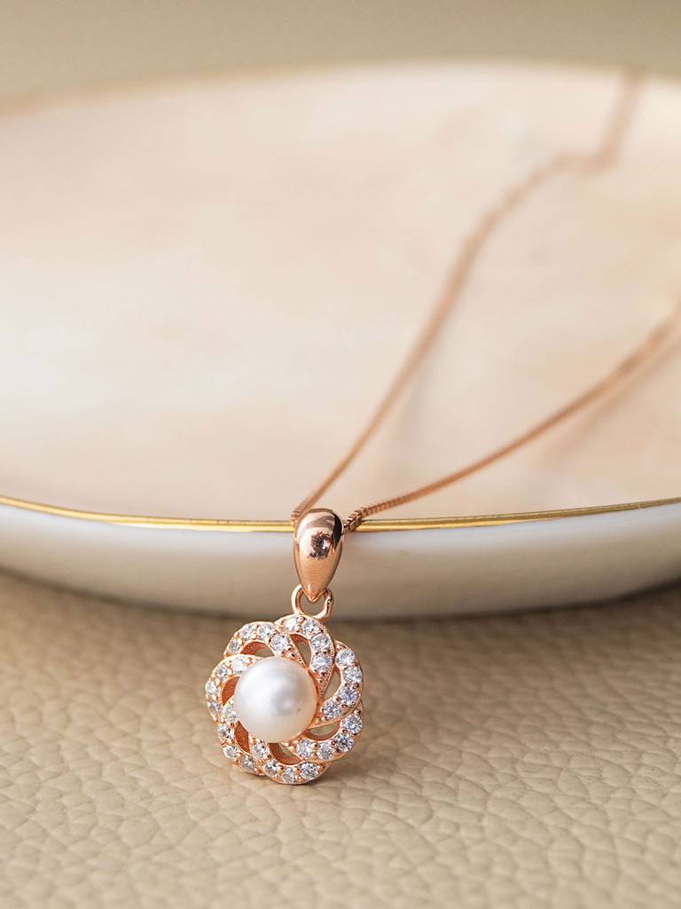 Whirlpool With Pearl Rose Gold Plated Sterling Silver Pendant : MCRPC531D1252