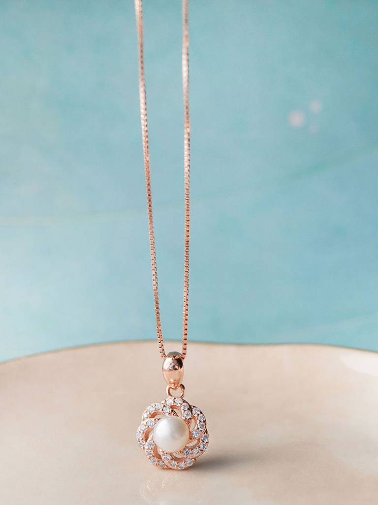 Whirlpool With Pearl Rose Gold Plated Sterling Silver Pendant : MCRPC531D1252