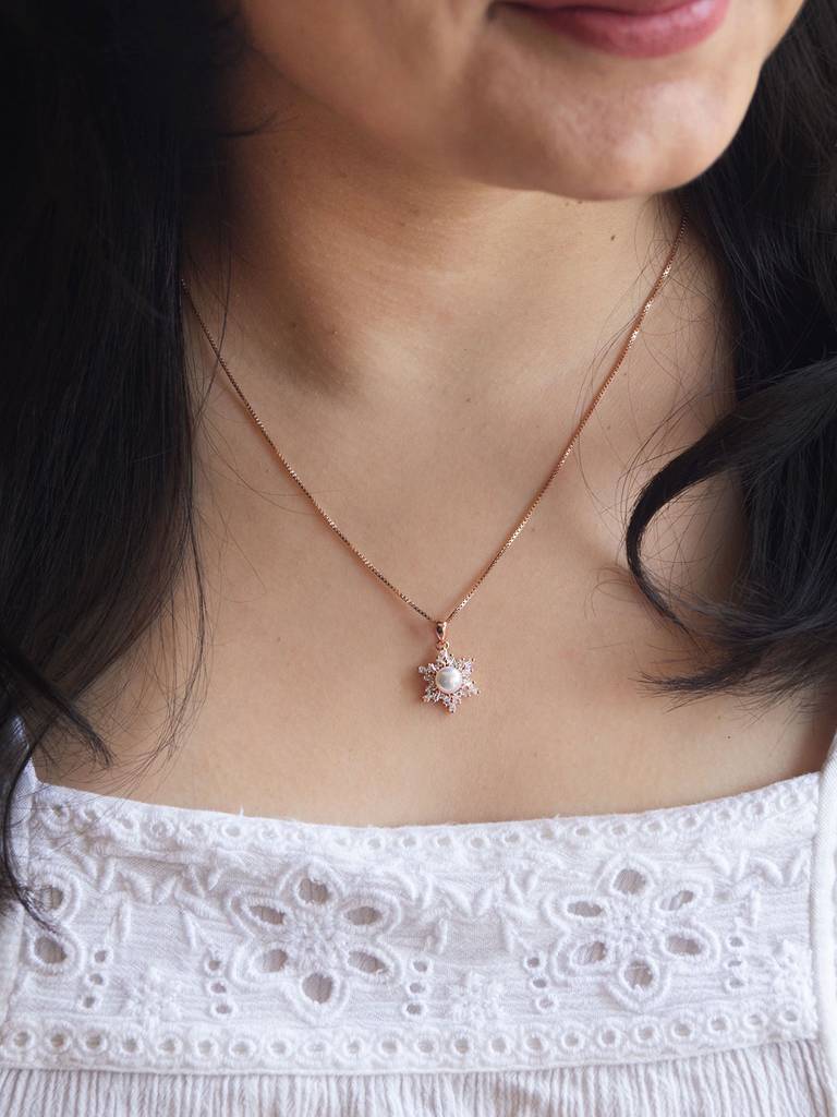 Pearl Celebration Rose Gold Plated Sterling Silver Pendant With Chain : MCRPC571D1338
