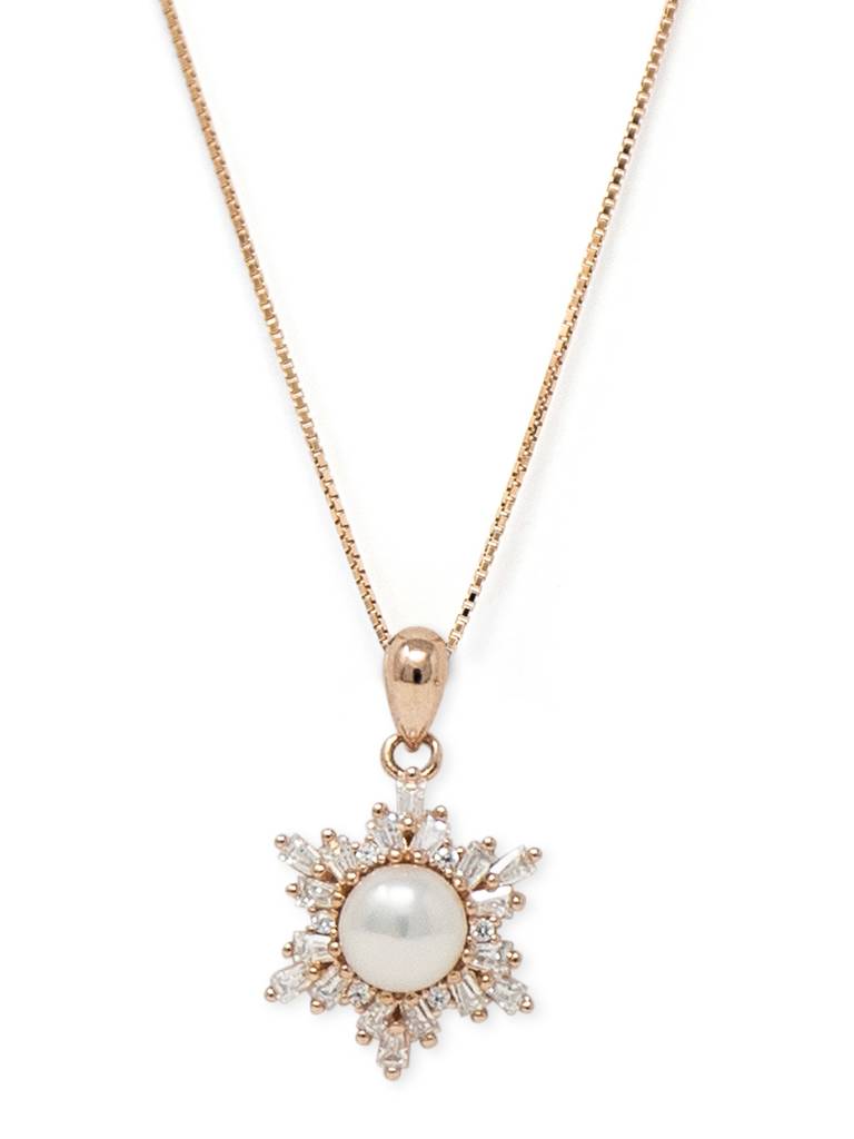 Pearl Celebration Rose Gold Plated Sterling Silver Pendant With Chain : MCRPC571D1338