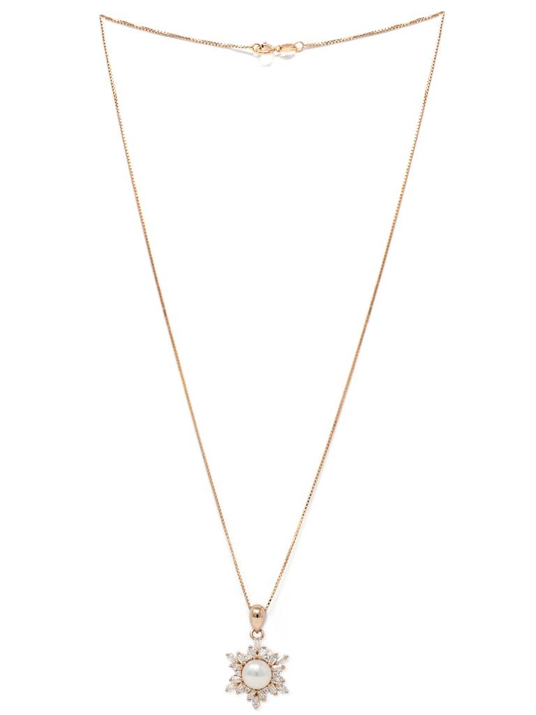 Pearl Celebration Rose Gold Plated Sterling Silver Pendant With Chain : MCRPC571D1338