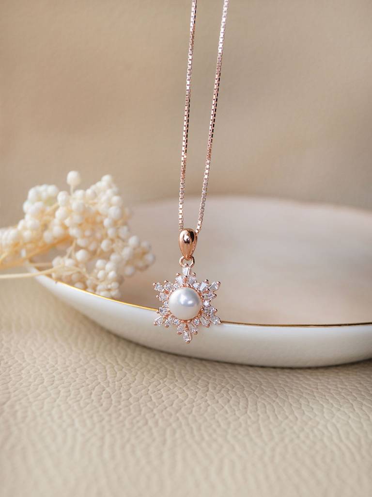 Pearl Celebration Rose Gold Plated Sterling Silver Pendant With Chain : MCRPC571D1338