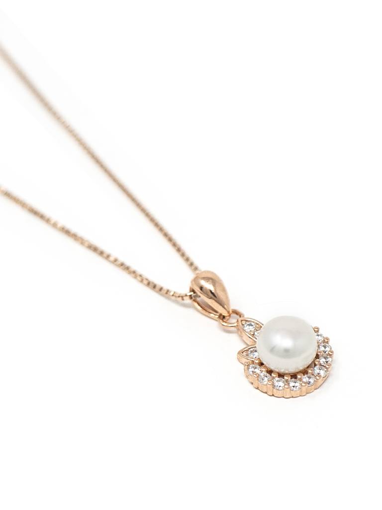 Pearly Dewdrop Rose Gold Plated Sterling Silver Pendant With Chain : MCRPC572D1343