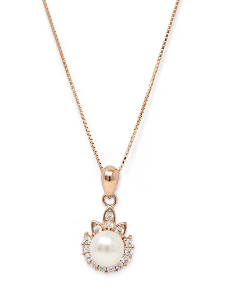 Pearly Dewdrop Rose Gold Plated Sterling Silver Pendant With Chain : MCRPC572D1343