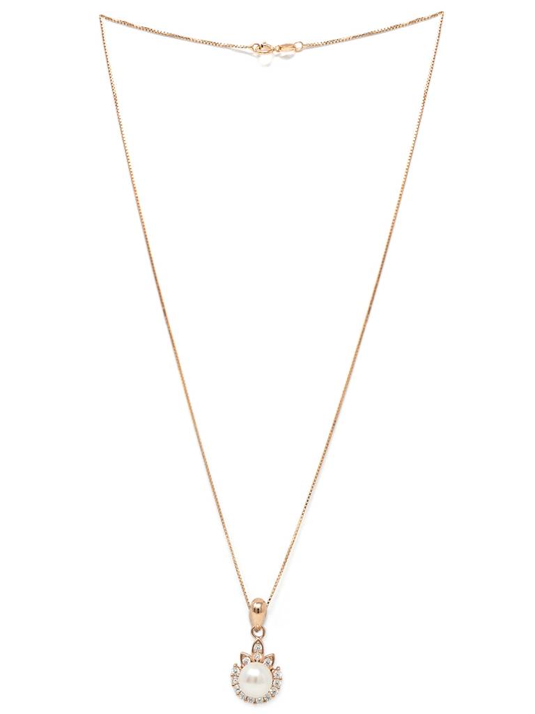 Pearly Dewdrop Rose Gold Plated Sterling Silver Pendant With Chain : MCRPC572D1343