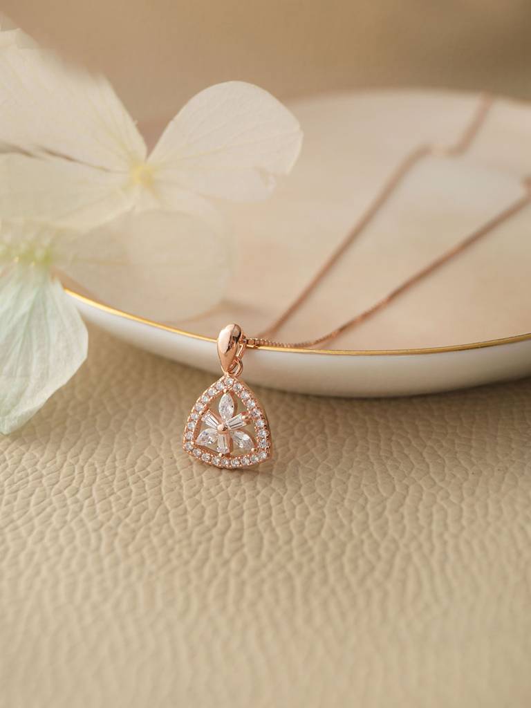 Mannash Triangular Flower Rose Gold Plated Sterling Silver Pendant : MCRPC573D1348