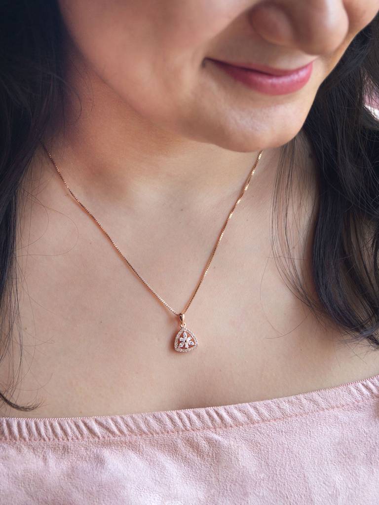 Mannash Triangular Flower Rose Gold Plated Sterling Silver Pendant : MCRPC573D1348