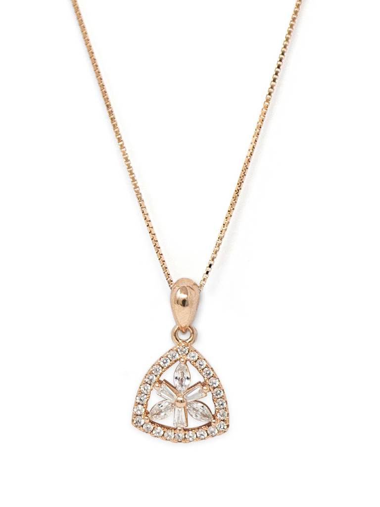 Mannash Triangular Flower Rose Gold Plated Sterling Silver Pendant : MCRPC573D1348