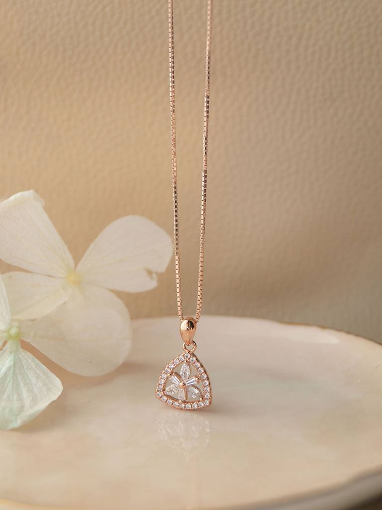 Mannash Triangular Flower Rose Gold Plated Sterling Silver Pendant : MCRPC573D1348