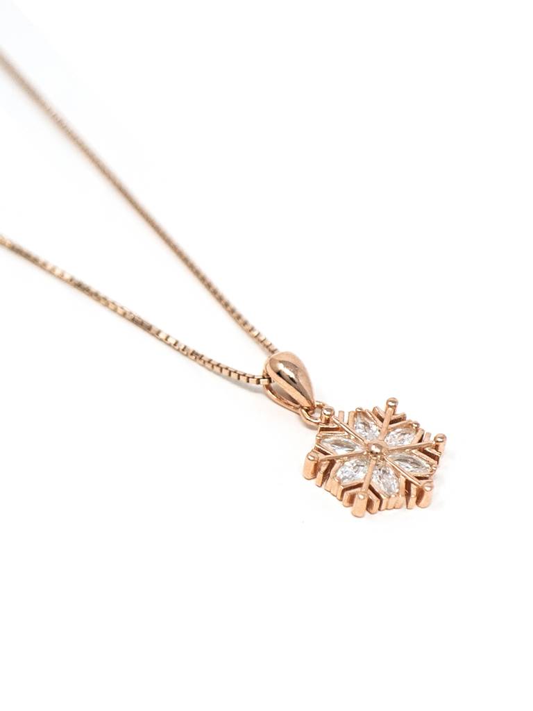 Mannash Snow Flake Rose Gold Plated Sterling Silver Pendant With Chain : MCRPC574D1353