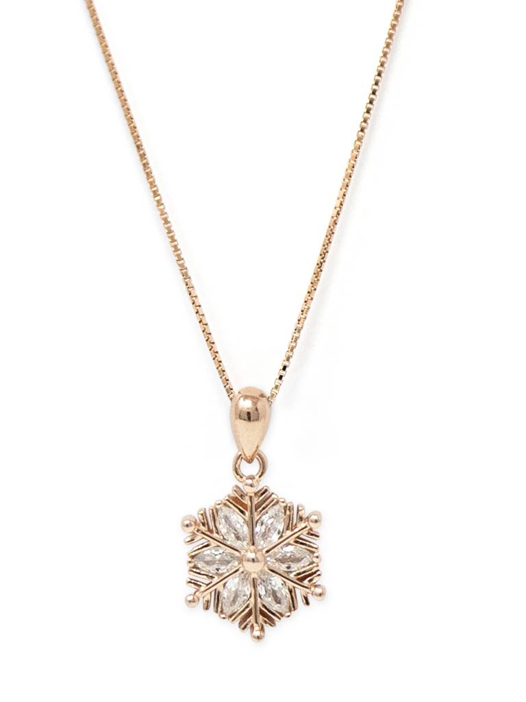 Mannash Snow Flake Rose Gold Plated Sterling Silver Pendant With Chain : MCRPC574D1353