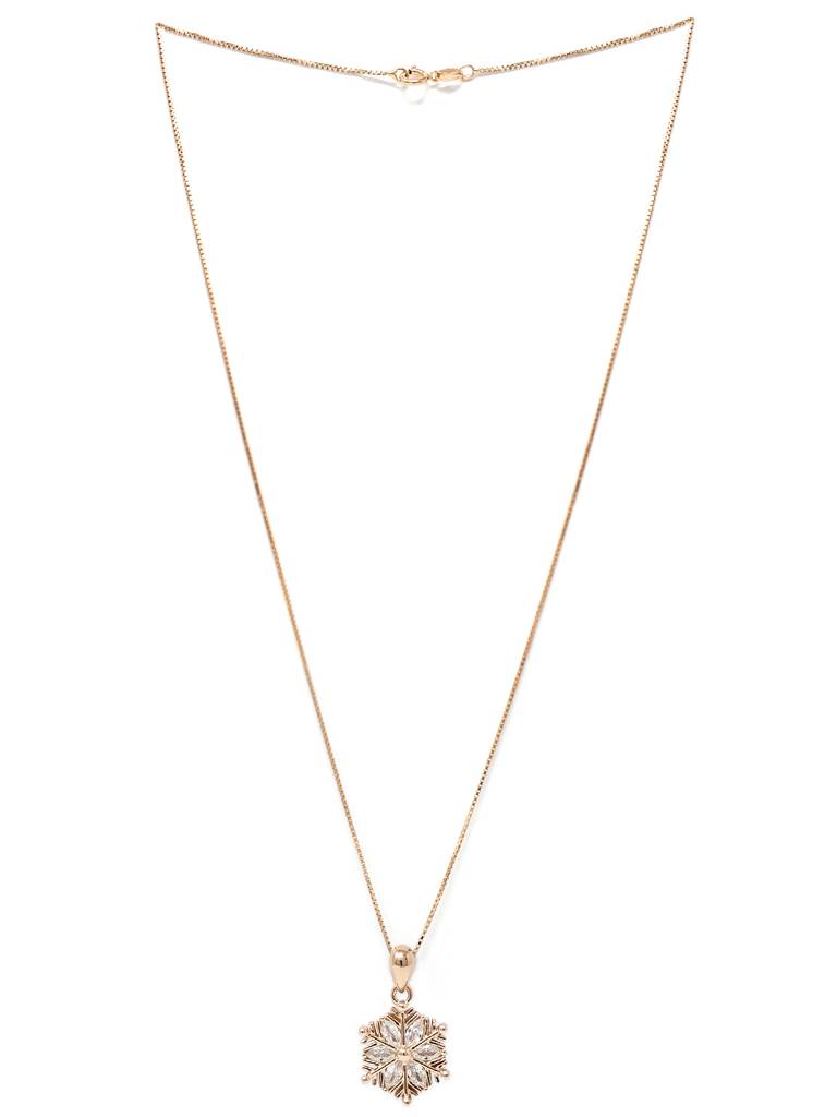 Mannash Snow Flake Rose Gold Plated Sterling Silver Pendant With Chain : MCRPC574D1353