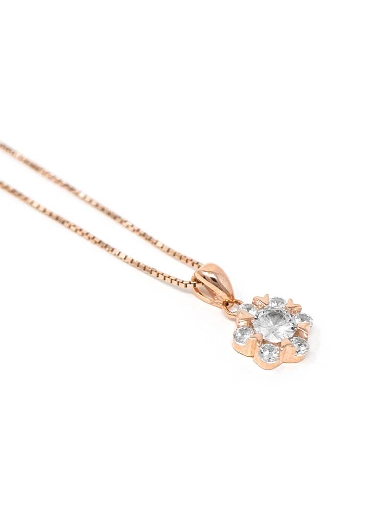 Solitaire Cluster Rose Gold Plated Sterling Silver Pendant With Chain : MCRPC575D1358
