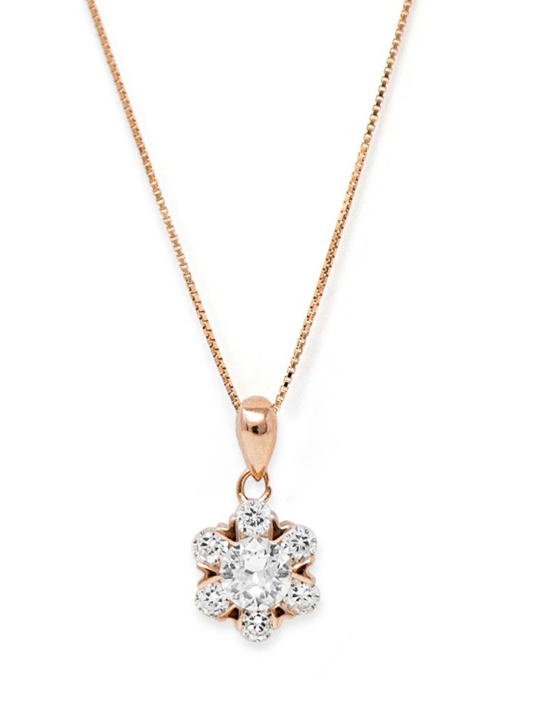 Solitaire Cluster Rose Gold Plated Sterling Silver Pendant With Chain : MCRPC575D1358