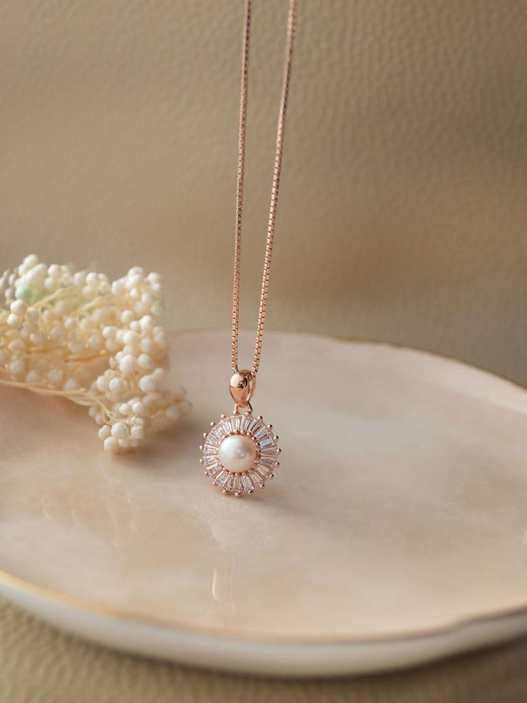 Mannash Cosmic Pearl Rose Gold Plated Sterling Silver Pendant : MCRPC576D1363