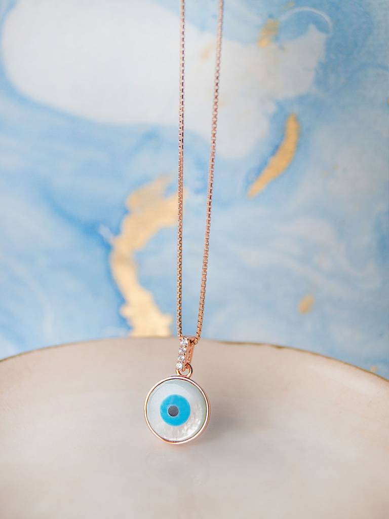 Evergreen Evil Eye Rose Gold Plated Sterling Silver Pendant With Chain : MCRPC591D1400
