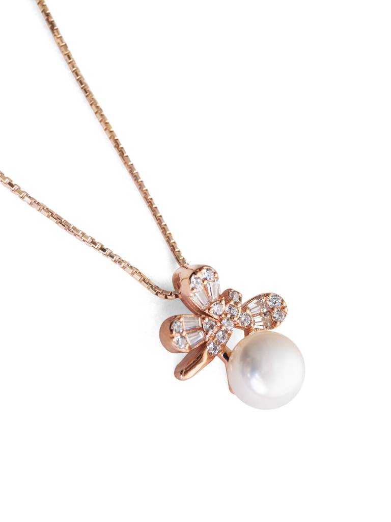 Butterfly On A Pearl Rose Gold Plated Sterling Silver Pendant : MCRPC593D1415