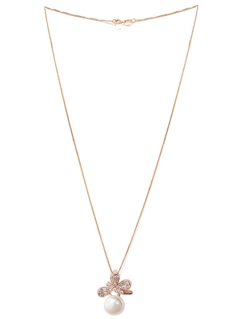 Butterfly On A Pearl Rose Gold Plated Sterling Silver Pendant : MCRPC593D1415