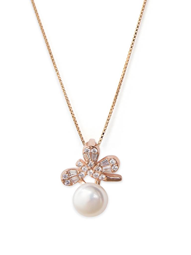 Butterfly On A Pearl Rose Gold Plated Sterling Silver Pendant : MCRPC593D1415