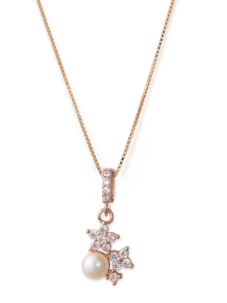 Pearly Flower Garland Rose Gold Plated Sterling Silver Pendant With Chain : MCRPC594D1420