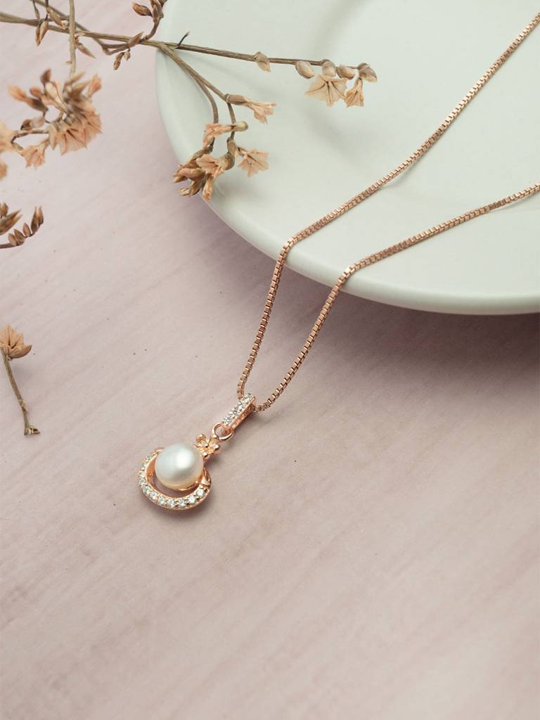 Mannash Peritwingle Pearl Rose Gold Plated Sparkle Sterling Silver Pendant : MCRPC807D1901