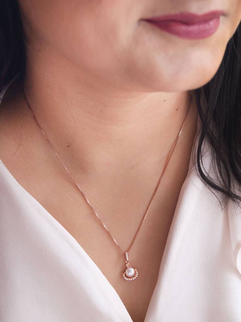 Mannash Peritwingle Pearl Rose Gold Plated Sparkle Sterling Silver Pendant : MCRPC807D1901
