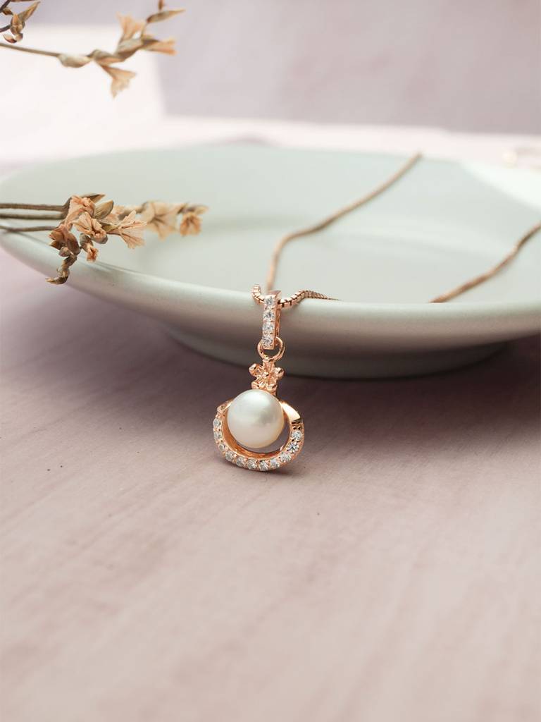 Mannash Peritwingle Pearl Rose Gold Plated Sparkle Sterling Silver Pendant : MCRPC807D1901