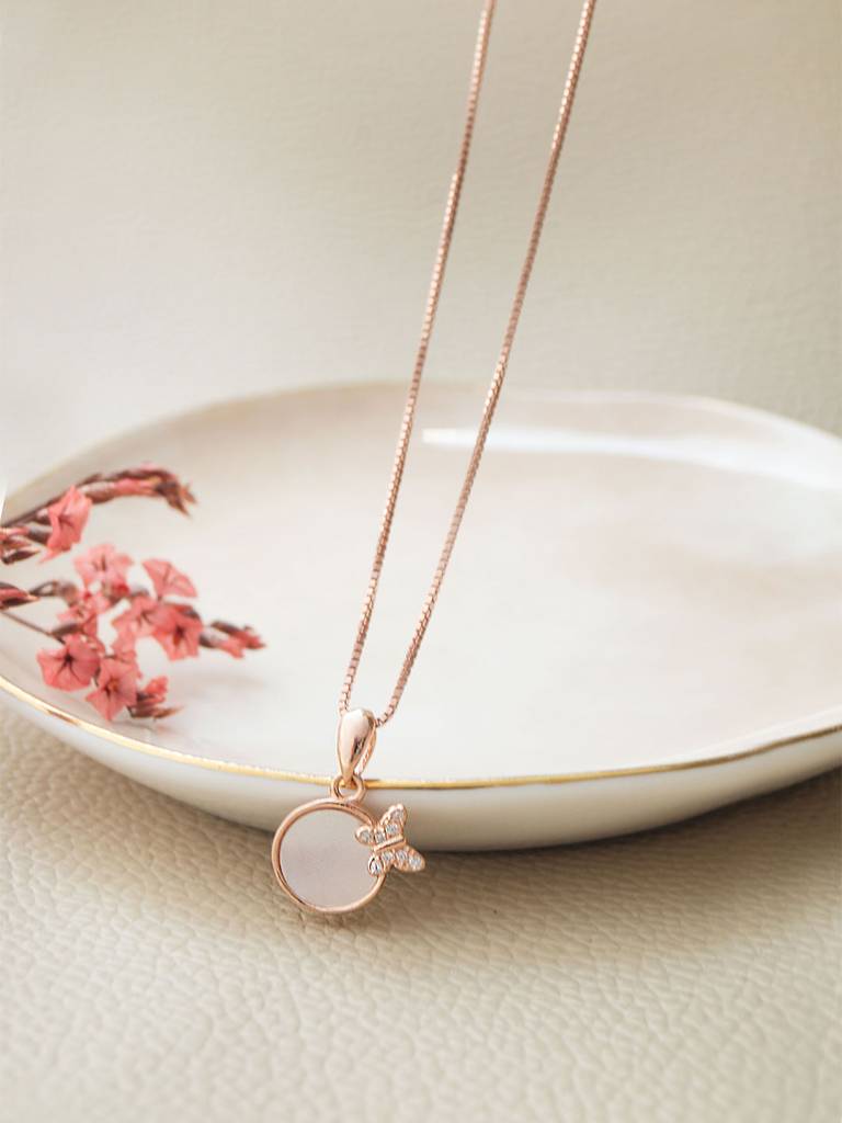 Mannash Butterfly On Mother Of Pearl Rose Gold Plated Sterling Silver Pendant : MCRPC851D2059