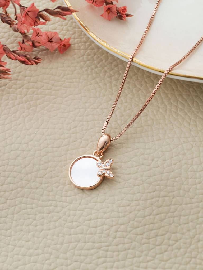Mannash Butterfly On Mother Of Pearl Rose Gold Plated Sterling Silver Pendant : MCRPC851D2059