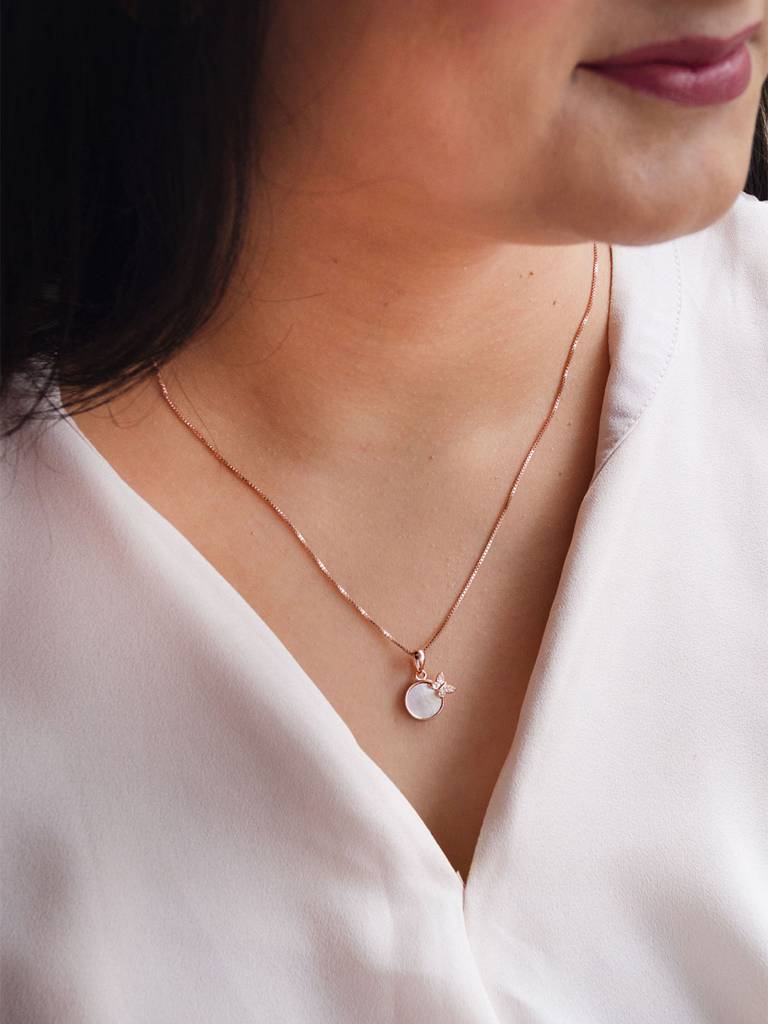 Mannash Butterfly On Mother Of Pearl Rose Gold Plated Sterling Silver Pendant : MCRPC851D2059