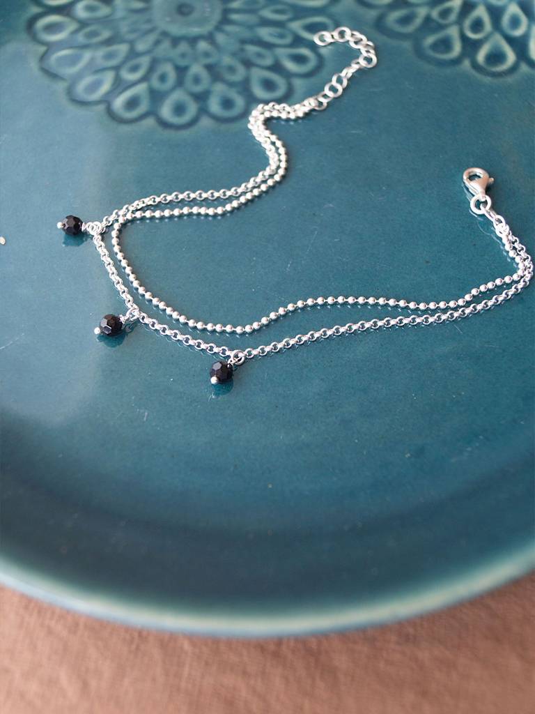 Black Bead Charms Sterling Silver Anklet : MCSAS658D1564