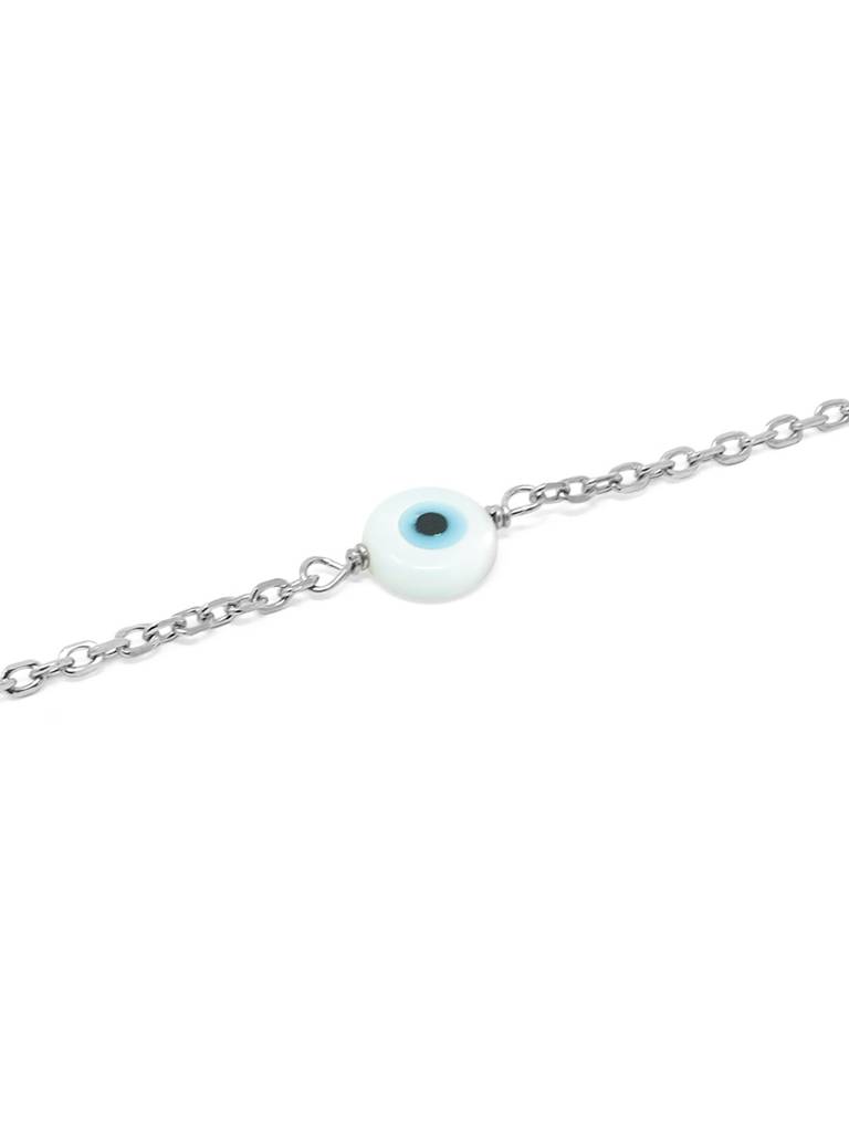 Mannash Evil Eye Mother-Of-Pearl 925 Sterling Silver Delicate Chain Bracelet