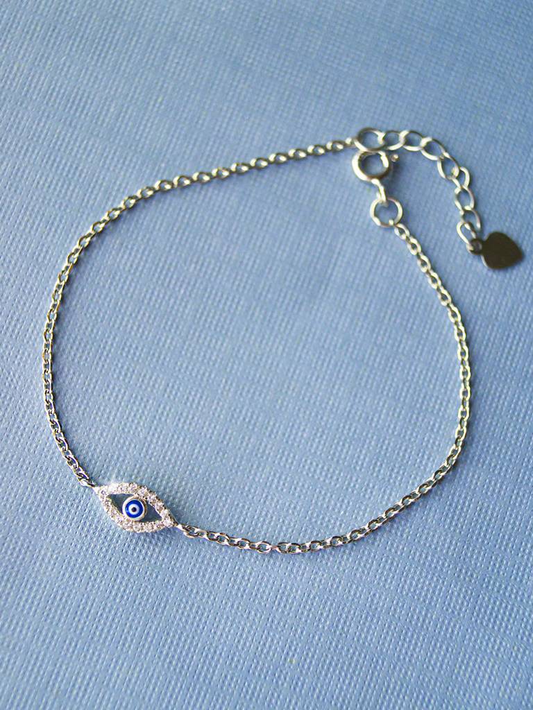 Evil Eye Hand-Painted Delicate Rose Gold Plated Sterling Silver Chain Bracelet : MCSBC265D523