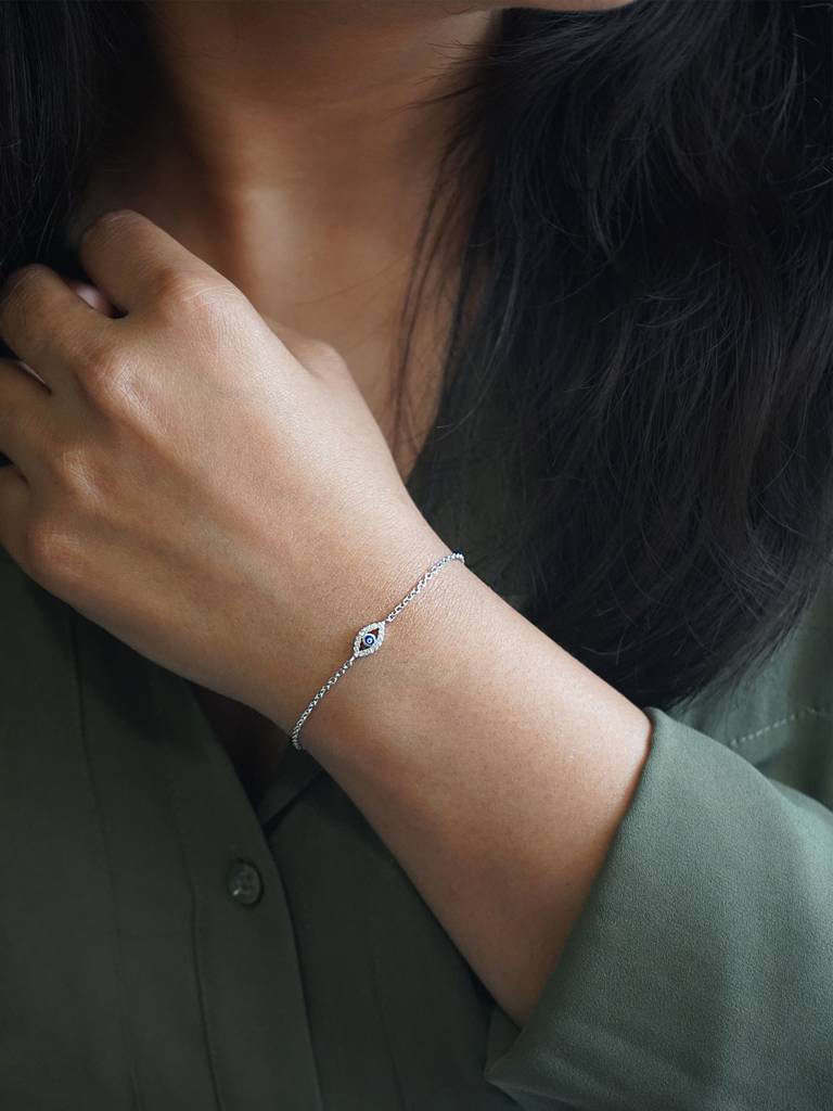 Evil Eye Hand-Painted Delicate Rose Gold Plated Sterling Silver Chain Bracelet : MCSBC265D523