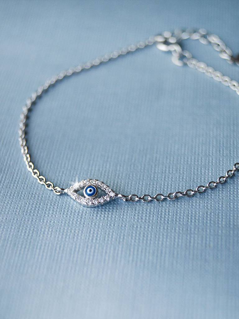 Evil Eye Hand-Painted Delicate Rose Gold Plated Sterling Silver Chain Bracelet : MCSBC265D523