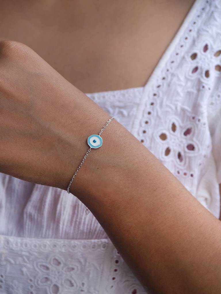 Mannash Unconventional Evil Eye 925 Sterling Silver Chain Bracelet