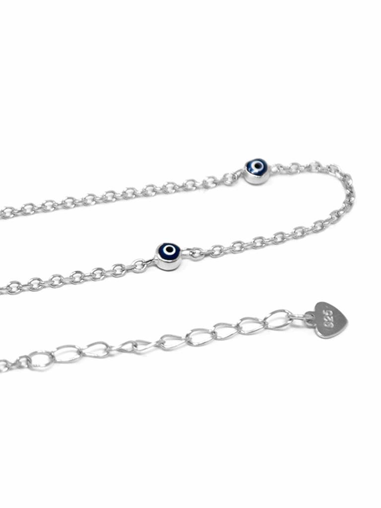Tiny Stationed Evil Eye Sterling Silver Chain Bracelet : MCSBC626D1488