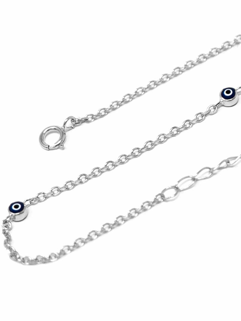 Tiny Stationed Evil Eye Sterling Silver Chain Bracelet : MCSBC626D1488