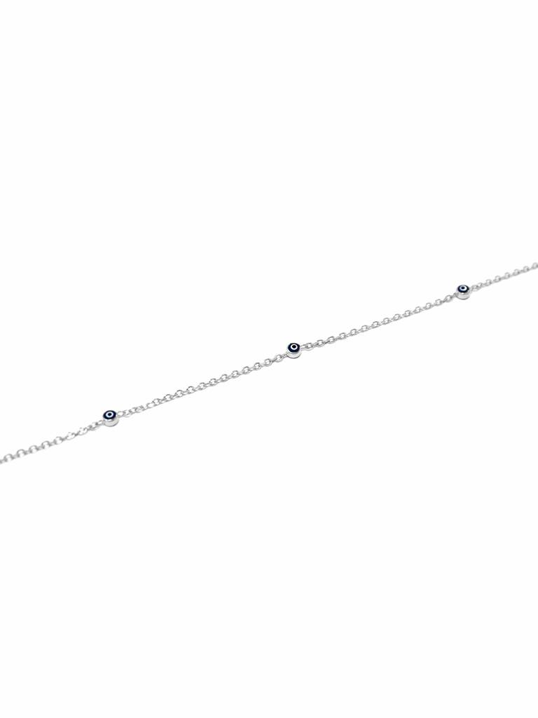 Tiny Stationed Evil Eye Sterling Silver Chain Bracelet : MCSBC626D1488