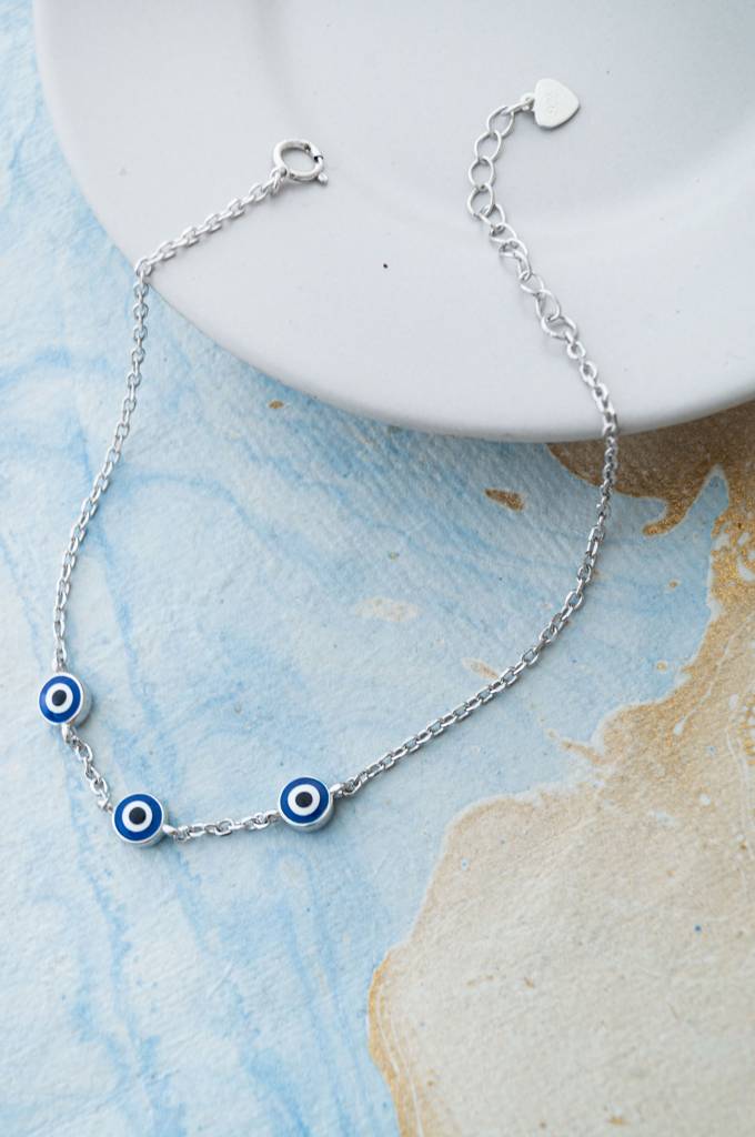 Mannash Triple Protection Evil Eye Sterling Silver Chain Bracelet : MCSBC811D1918