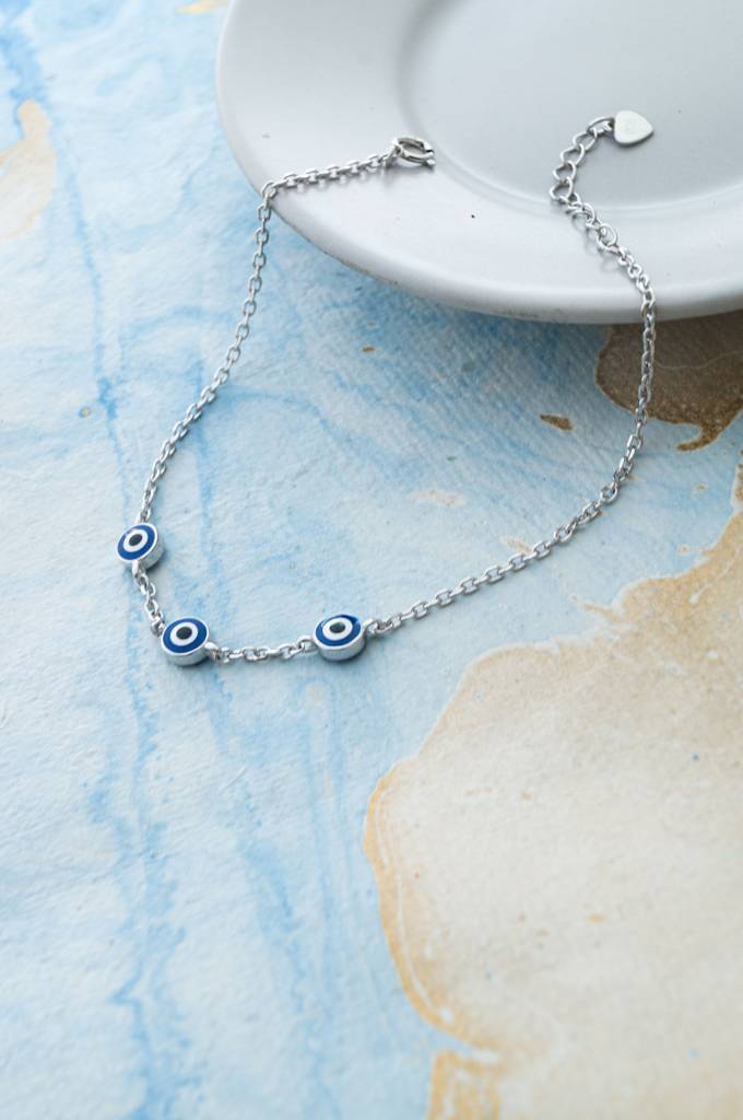 Mannash Triple Protection Evil Eye Sterling Silver Chain Bracelet : MCSBC811D1918