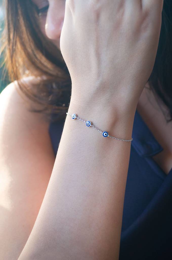Mannash Triple Protection Evil Eye Sterling Silver Chain Bracelet : MCSBC811D1918