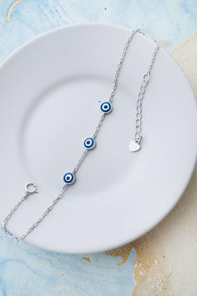 Mannash Triple Protection Evil Eye Sterling Silver Chain Bracelet : MCSBC811D1918