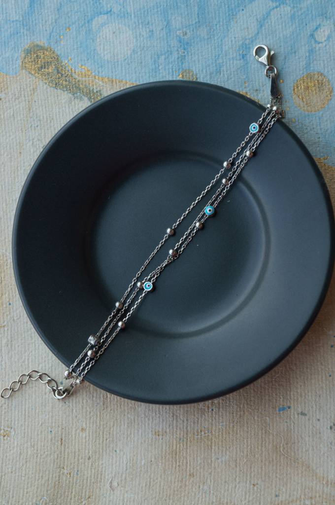 Mannash Playfully Layered Evil Eye Sterling Silver Chain Bracelet : MCSBC813D1920