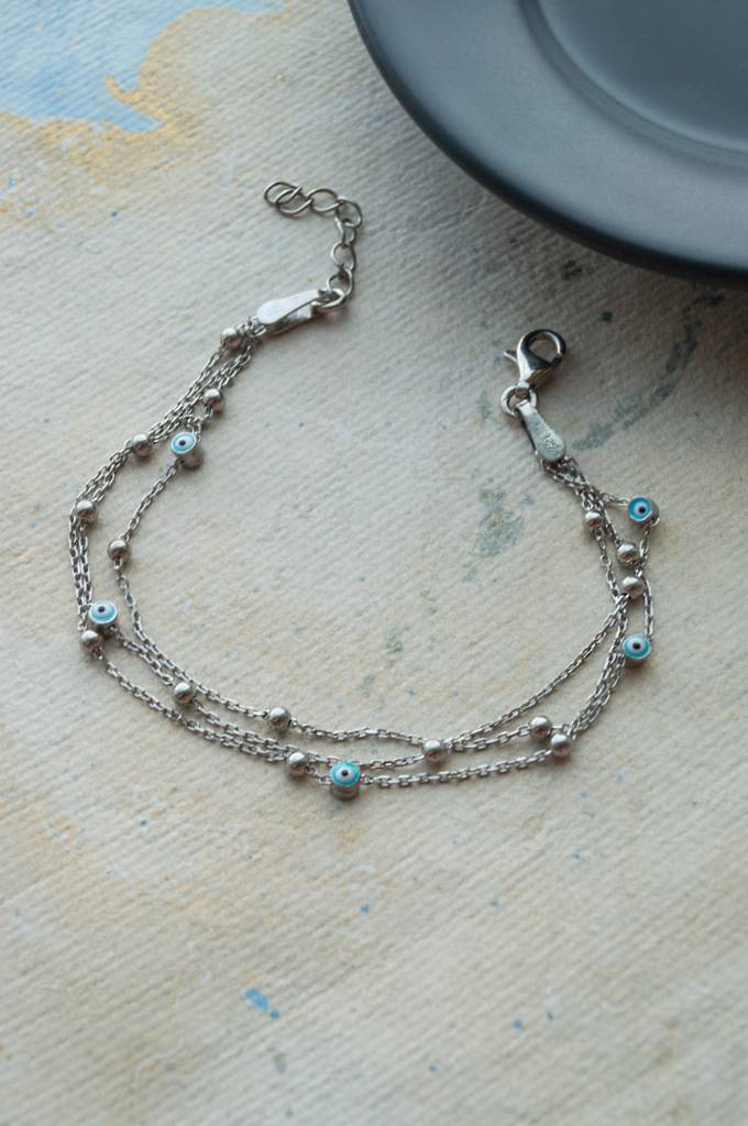 Mannash Playfully Layered Evil Eye Sterling Silver Chain Bracelet : MCSBC813D1920